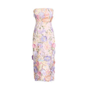 Floral Embroidered Slim Tube Dress in Purple