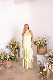 Varella Halter Gown in Pistachio Green | Elliatt
