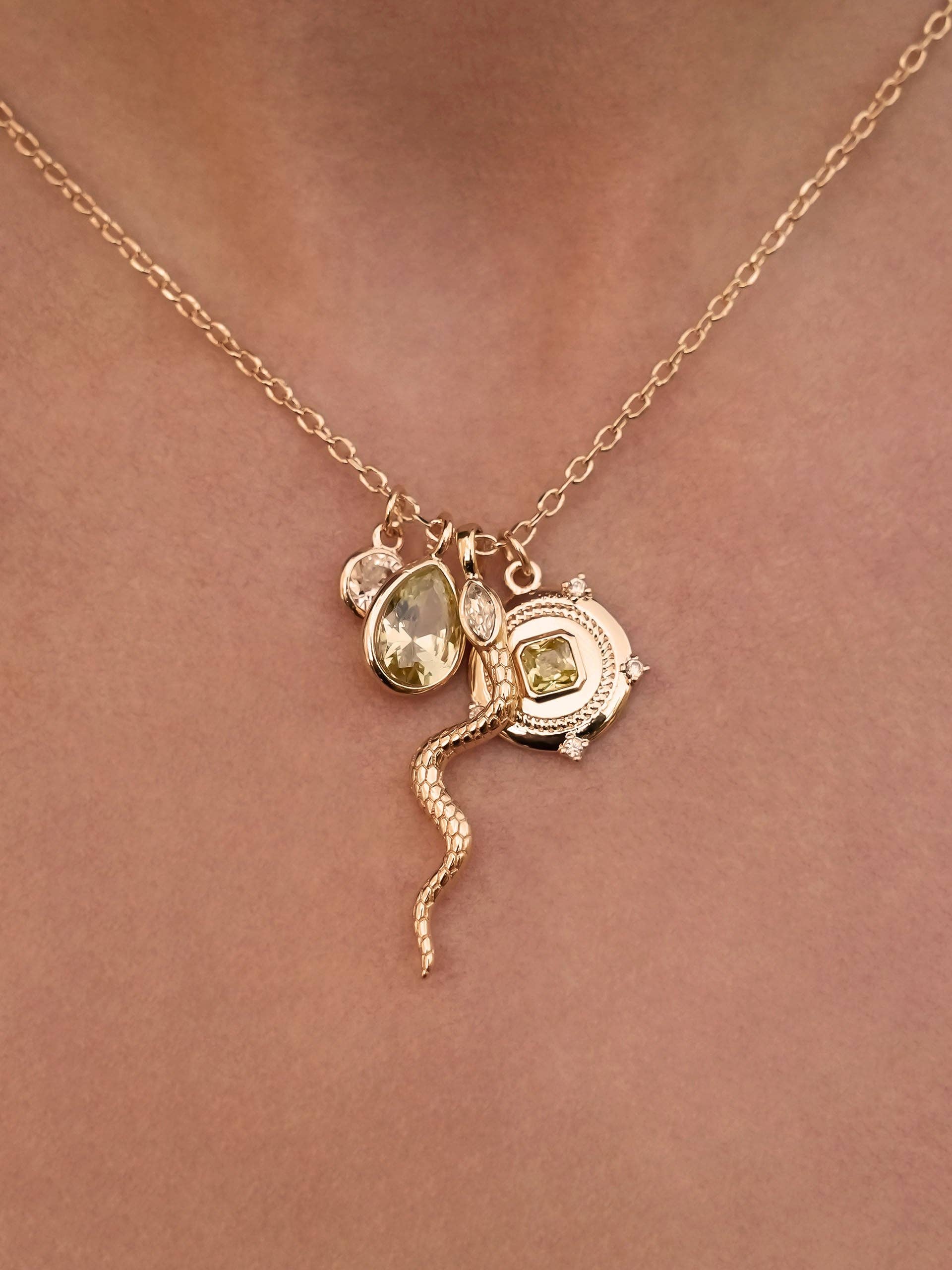 Serpentina Charm Necklace: Peridot with 18k Gold Plating / One Size