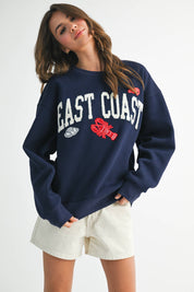 East Coast Graphic Fleece Pullover: Navy