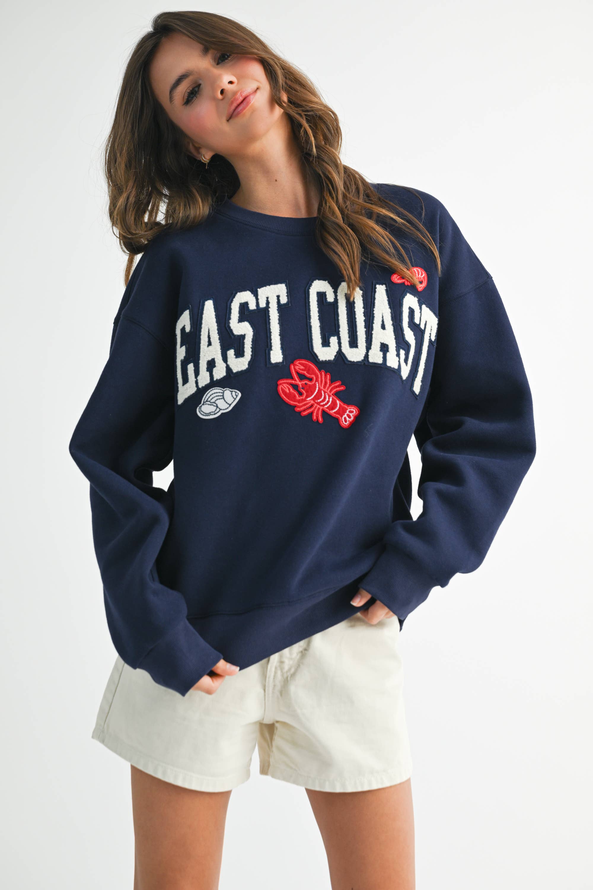East Coast Graphic Fleece Pullover: Navy