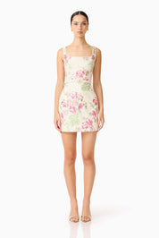 Greta Embroidered Mini Dress in Cream & Pink Floral