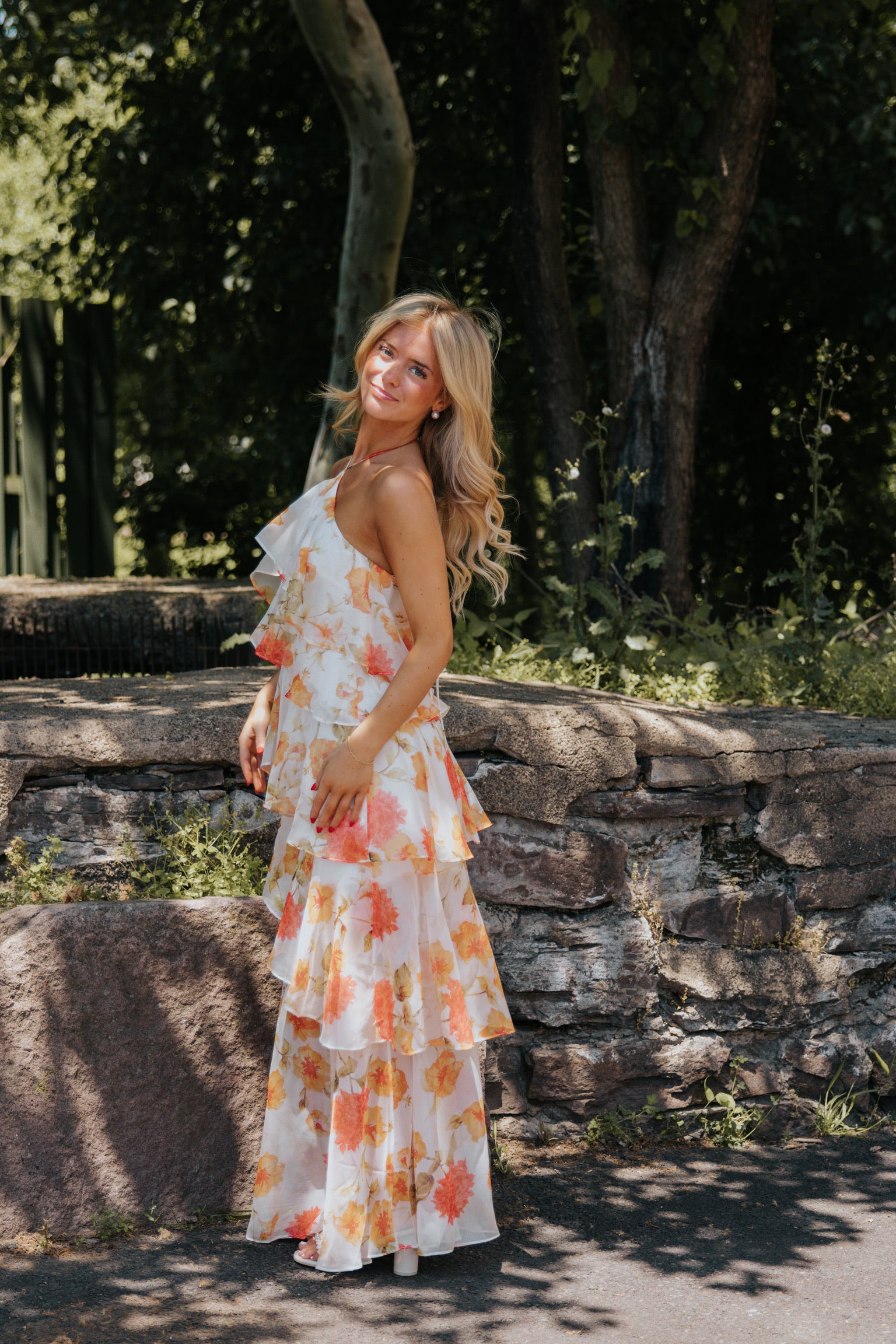 Mabel Tiered Maxi Orange/White