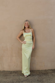 Satin Halter Maxi Dress in Yellow