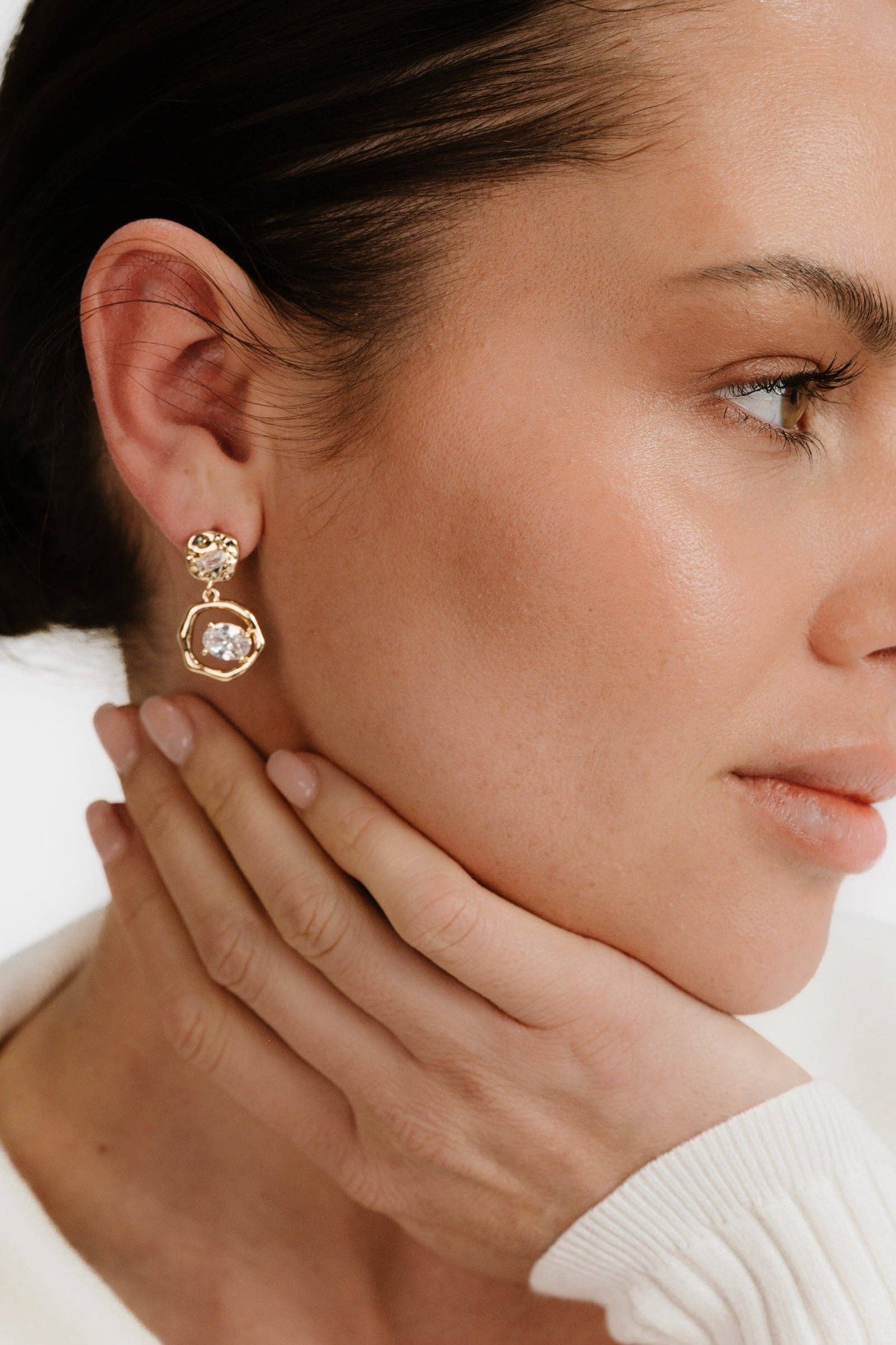 Organic Shape Crystal Earrings: Clear Crystal with 18k Gold Plating / One Size