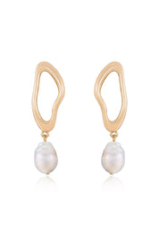 Open Circle Freshwater Pearl Earrings: White Pearl with 18k Gold Plating
