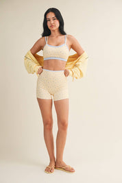 Ditsy Print Double Layered Sports Bra: Lemon Ditsy