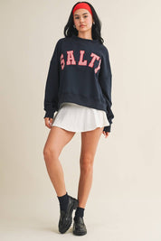 Salty Oversized Mock Neck Sweatshirt: Navy