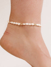 Freshwater Pearl Polished Pebble Anklet: Pearl with 18k Gold Plating / One Size