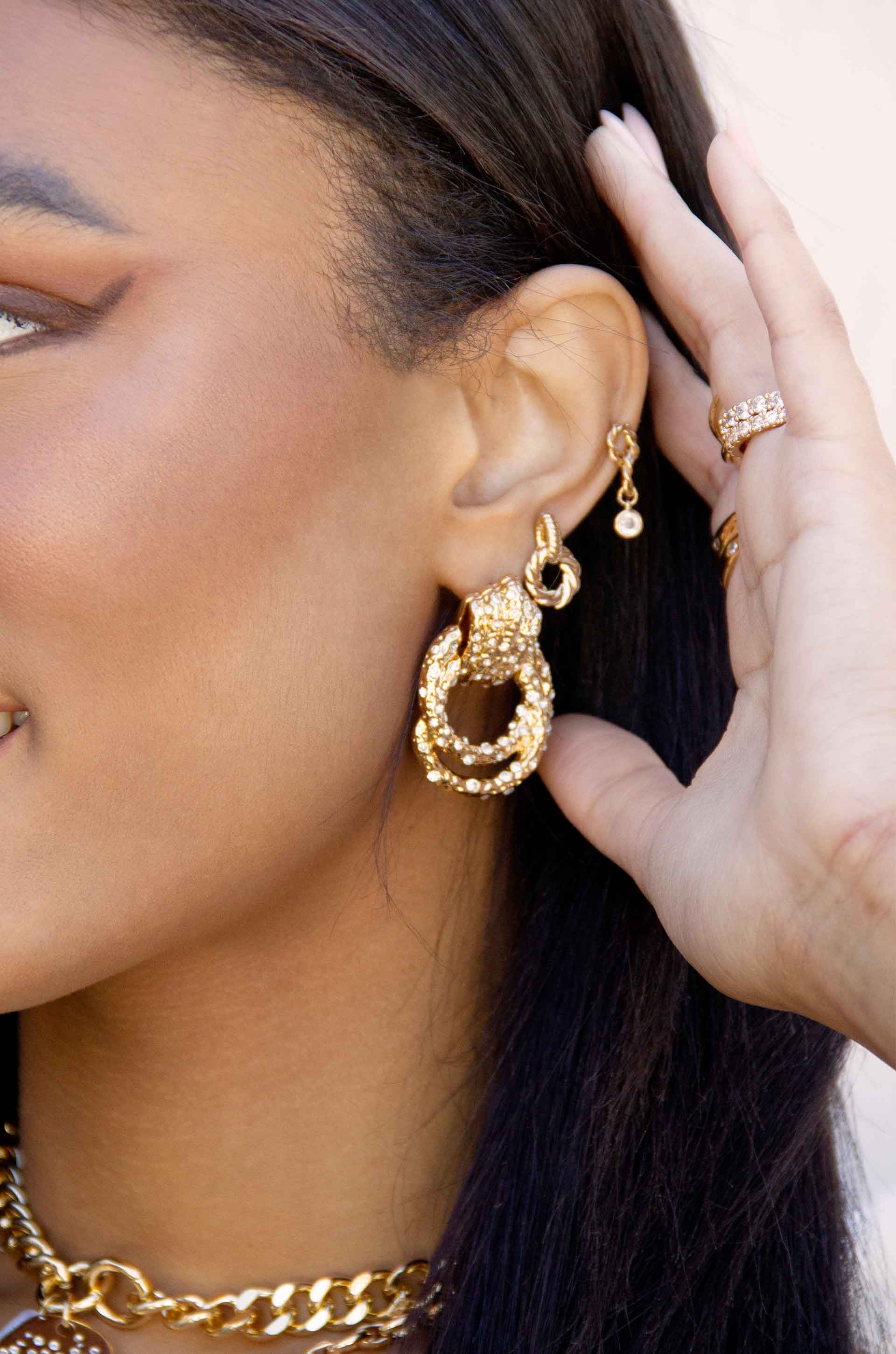 Only Royalty 18k Gold Plated Crystal Earrings: Clear Crystals
