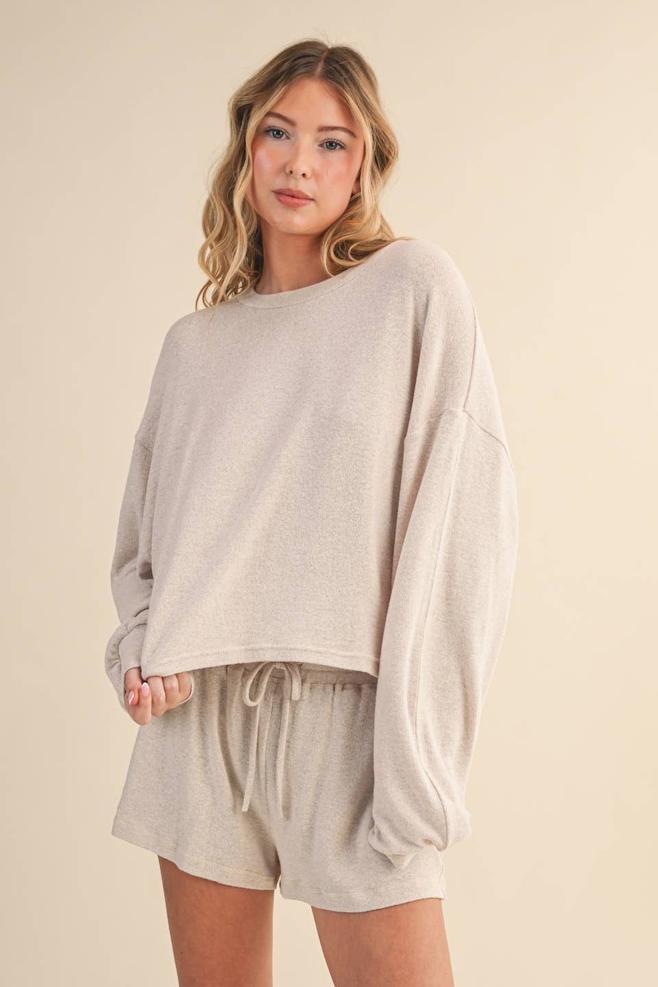 Hacci Long Sleeve Crewneck Top Beige