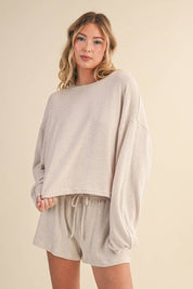 Hacci Long Sleeve Crewneck Top Beige