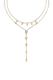 Draped in Bezel Crystal Lariat Necklace Set: Clear Crystals / One Size