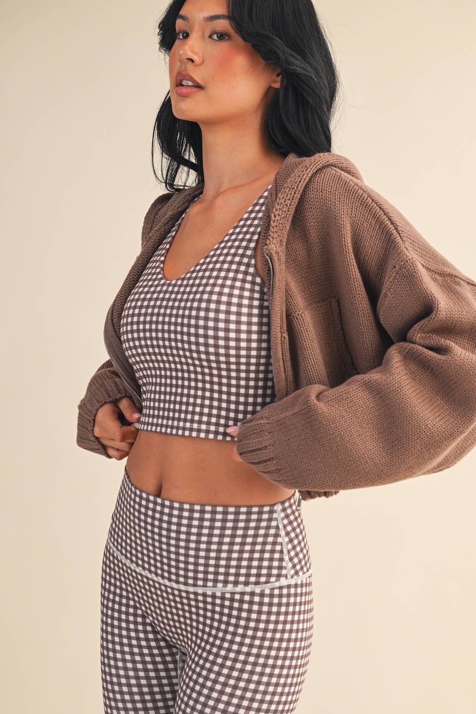 Knit Zip Up Hoodie Sweater Pink