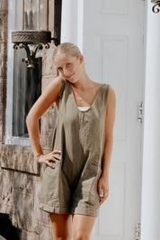 Woven Olive Denim Romper