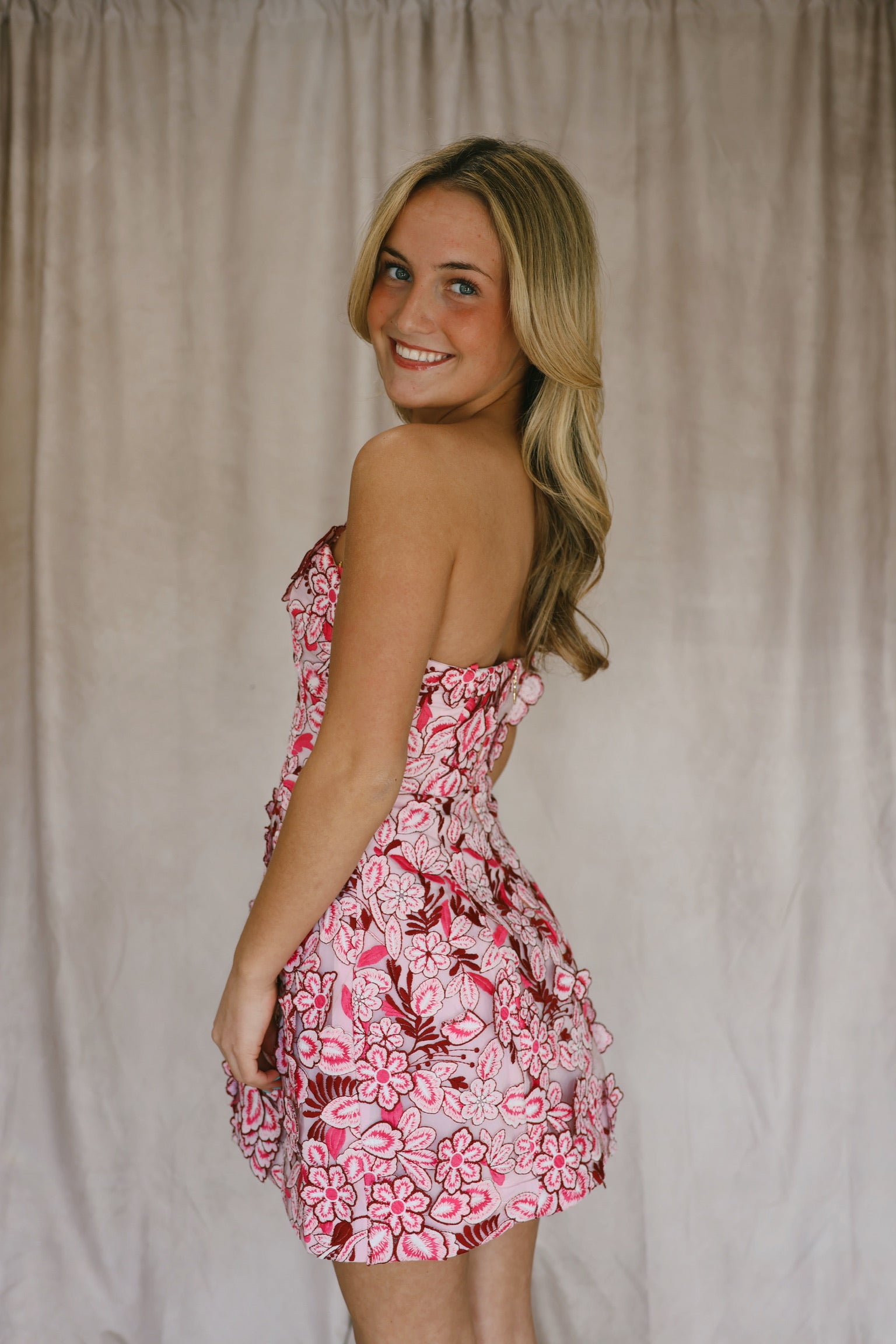 3d floral mini dress Strapless Blue Embellished K44966 This garment fits true to size Allie 3D Floral Embroidered Mini