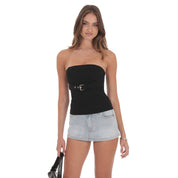 Strapless Buckle Top in Black