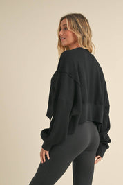 Waffle Knit Oversized Long Sleeve Top: Dark Chocolate