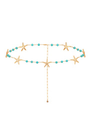 Starfish and Turquoise Bead Waist Chain: Gold Tone / One Size