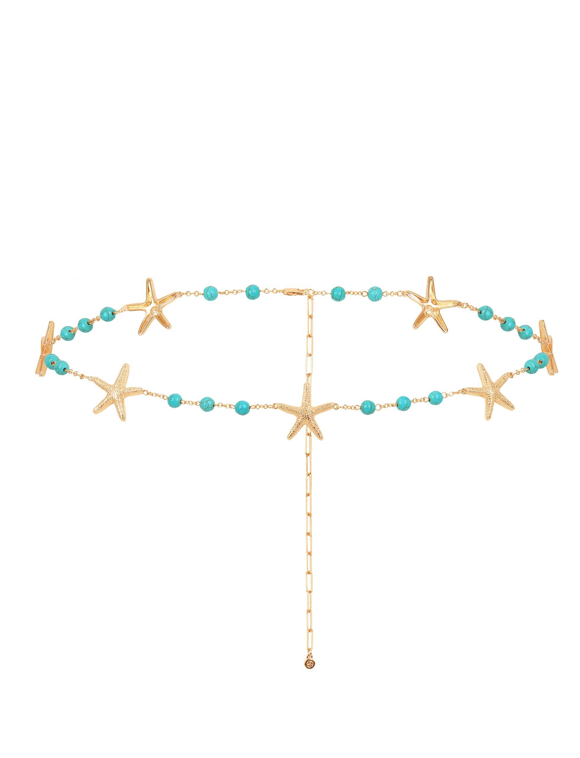 Starfish and Turquoise Bead Waist Chain: Gold Tone / One Size