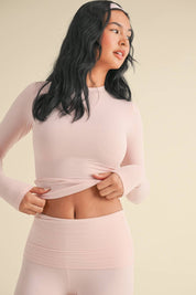 Soft Knit Jersey Long Sleeve Tee in Pink