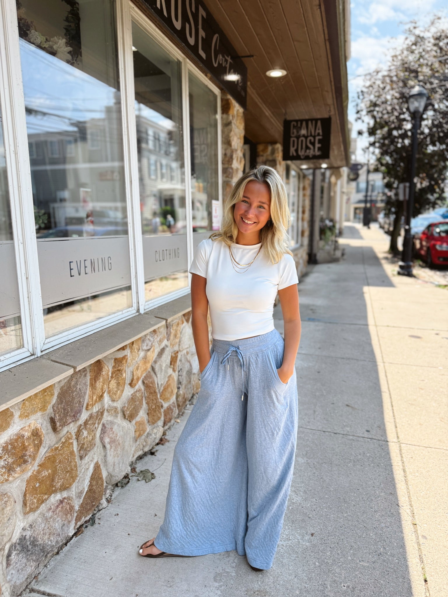 Wait A Minute Wide-Leg Lounge Pants in Soft Chambray
