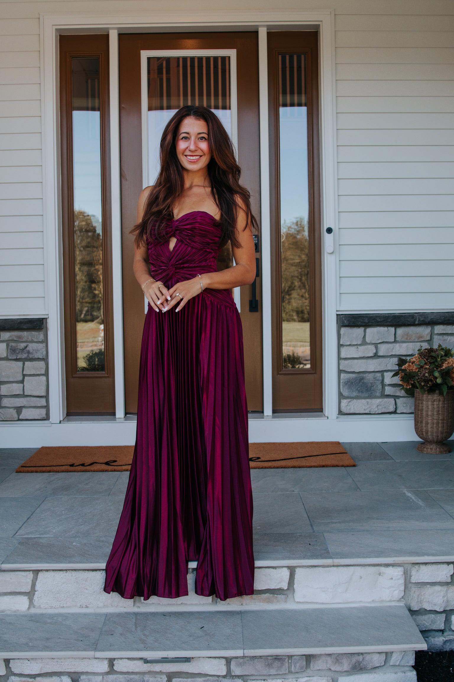 Florence Twist Front Bodice Plisse Maxi Dress in Burgundy | Lulus