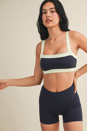 Contrast Block Sports Bra: Navy