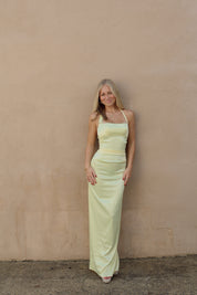 Satin Halter Maxi Dress in Yellow