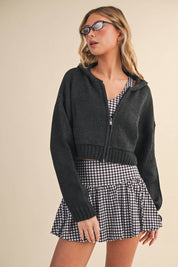 Knit Zip Up Hoodie Sweater Pink