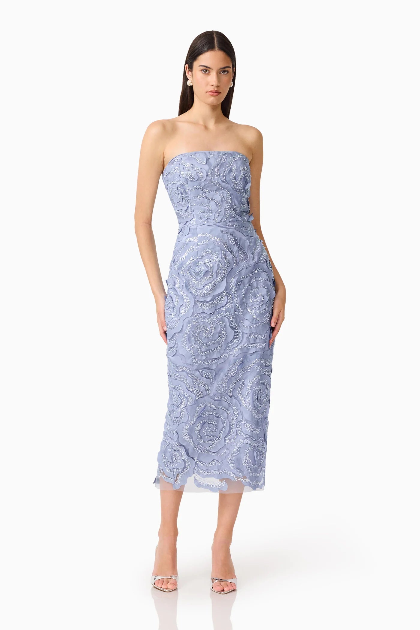 Elisa Column Midi Dress in Steel Blue by Elliatt