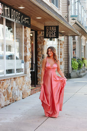 Rose Satin Wrap Dress