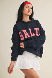 Salty Oversized Mock Neck Sweatshirt: Navy