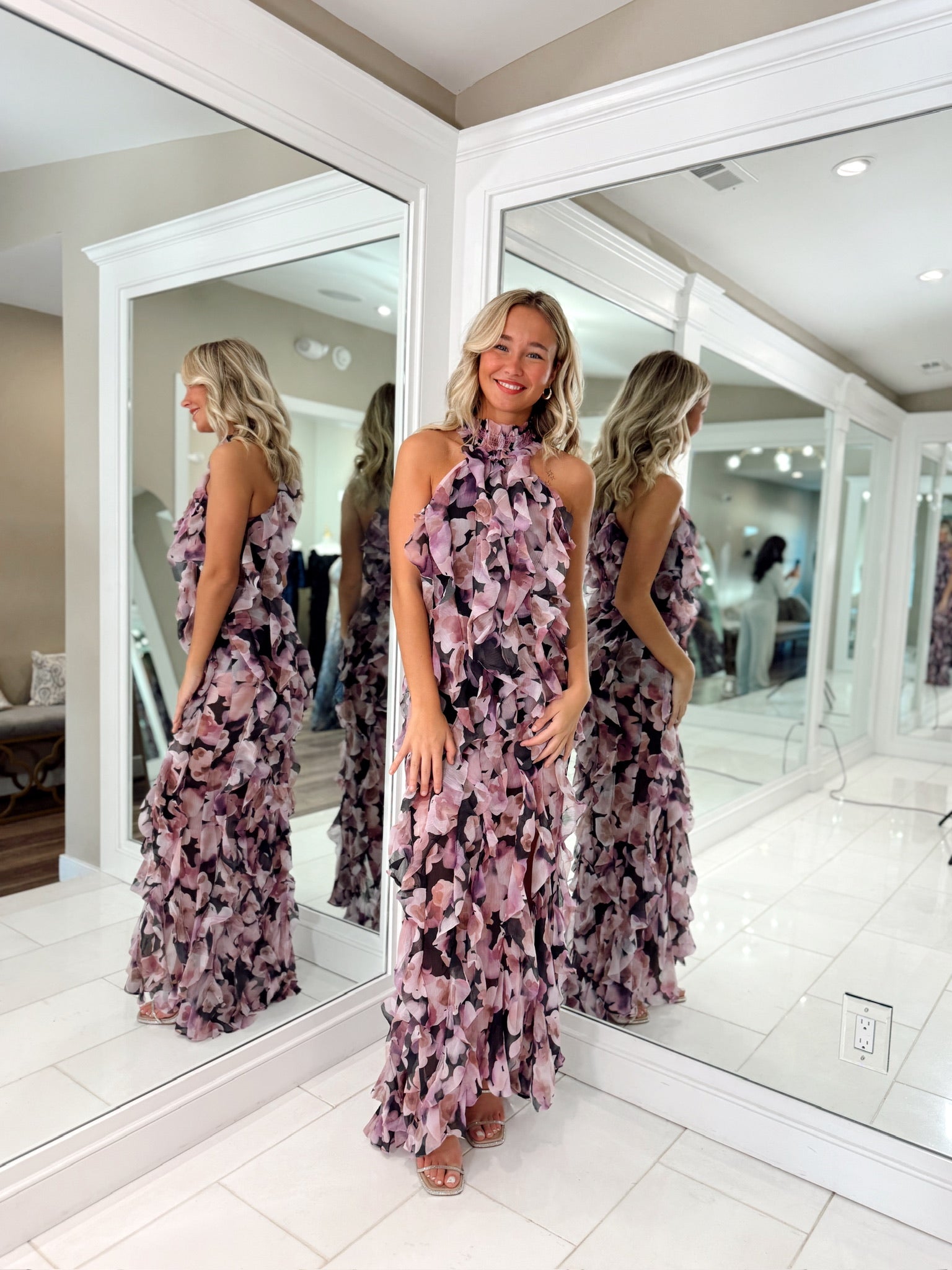 Solene Gown in Black Lilac Floral  by Elliatt