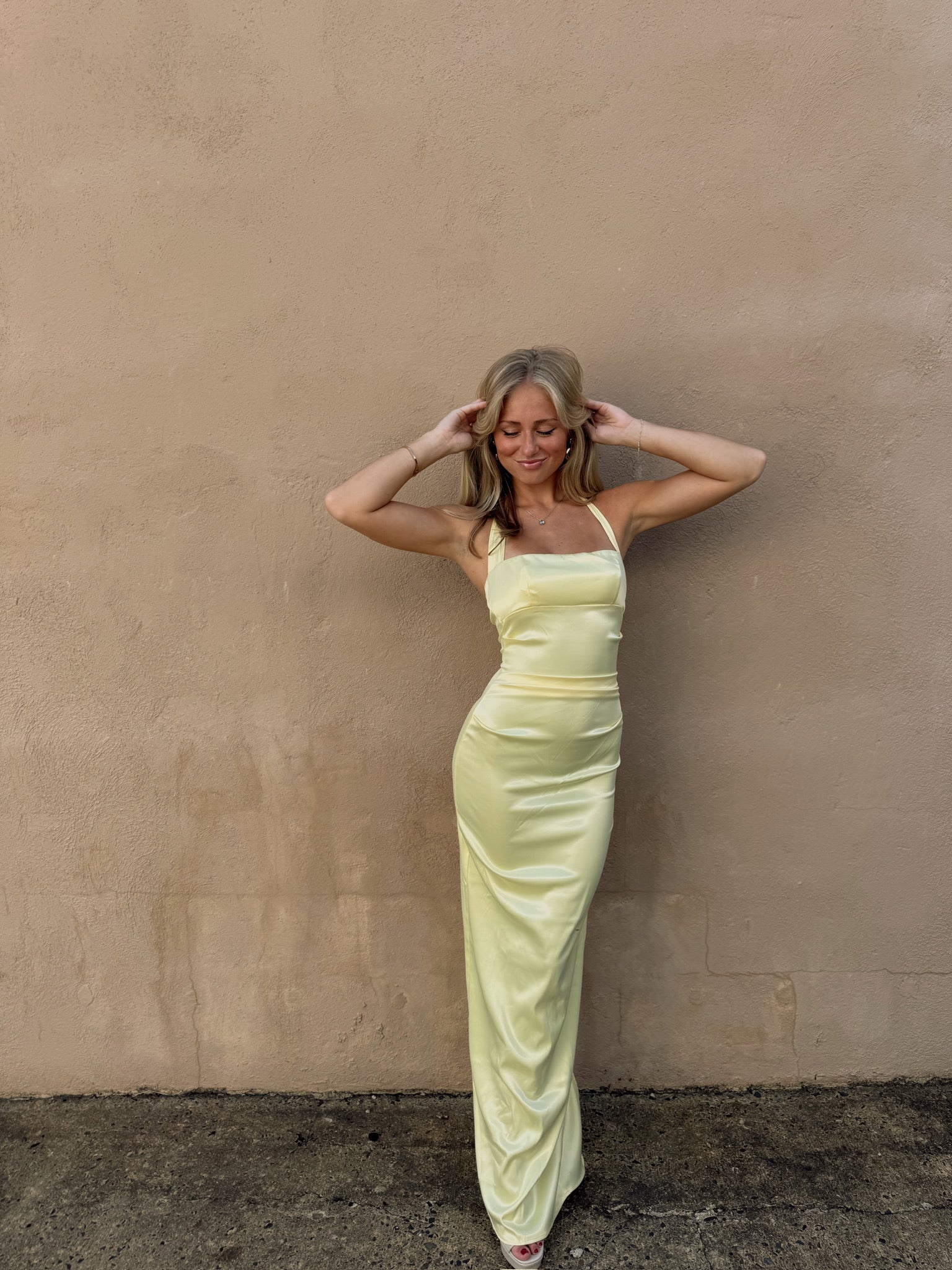 Satin Halter Maxi Dress in Yellow