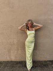 Satin Halter Maxi Dress in Yellow