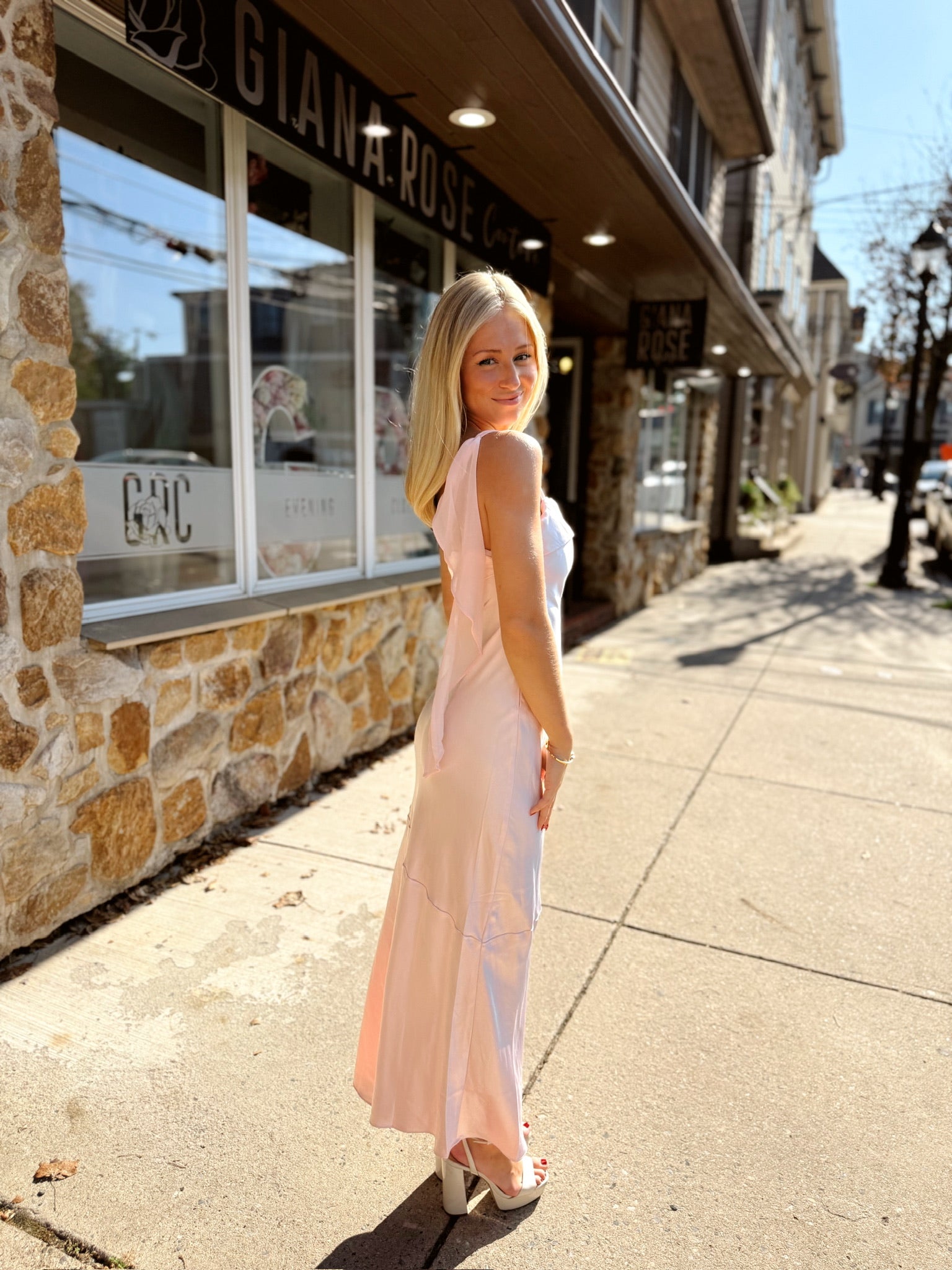 Swept Away Satin Maxi Blush
