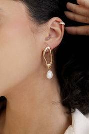 Open Circle Freshwater Pearl Earrings: White Pearl with 18k Gold Plating