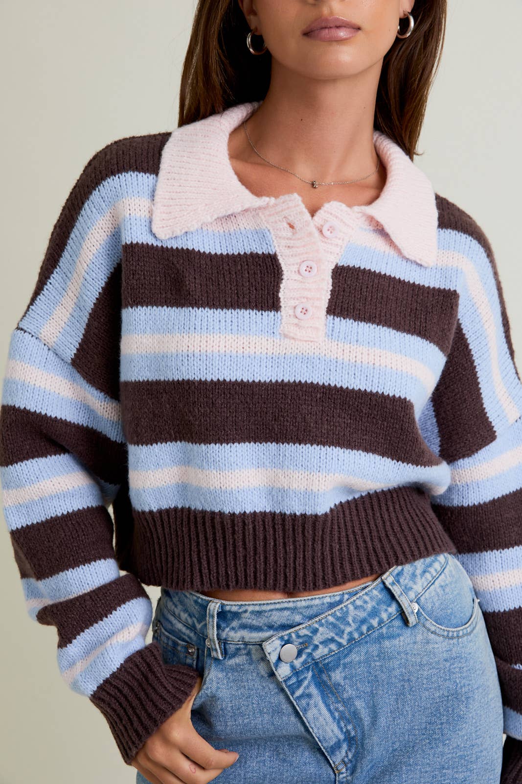 Jules Collared Stripe Crop Sweater