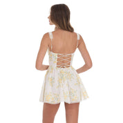 Corset Floral Fit and Flare Dress in White
