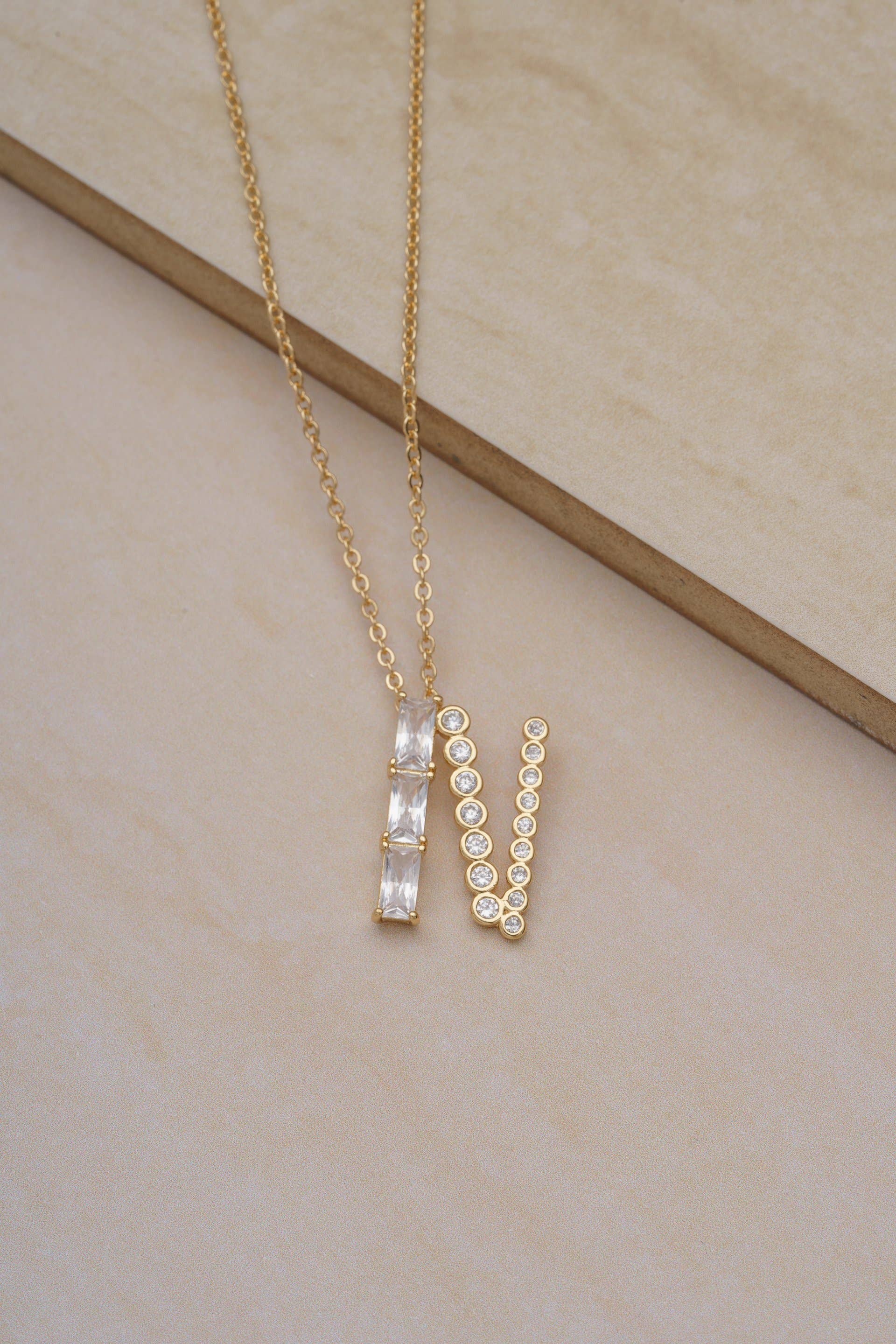 Mixed Crystal Initial 18k Gold Plated Necklace