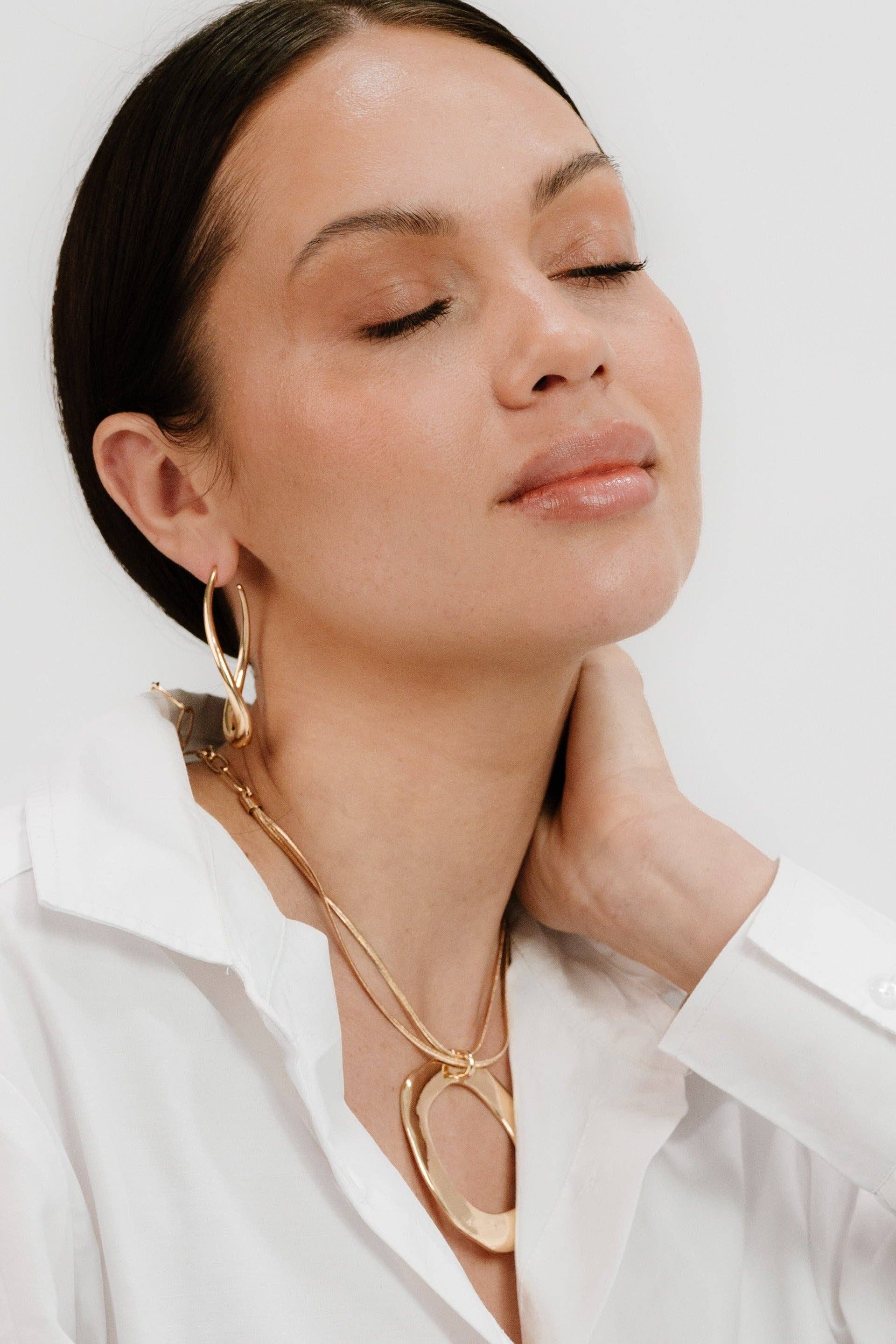 Oblong Abstract Hoop Earring