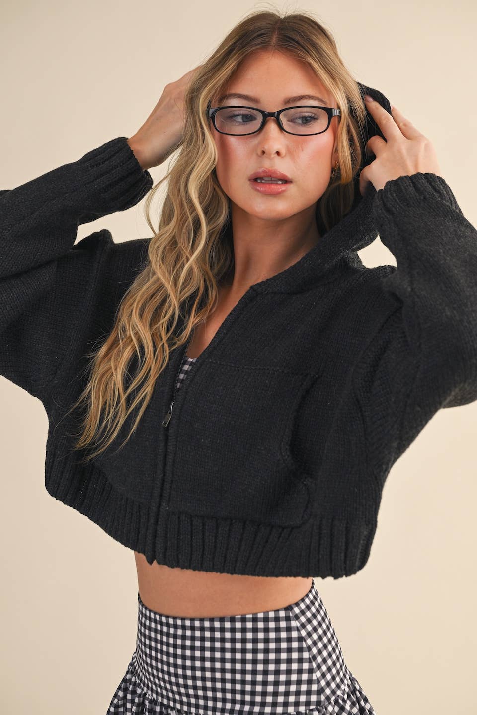 Knit Zip Up Hoodie Sweater Pink