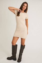 Mackenzie Knit Sweater T Shirt Dress in Cream