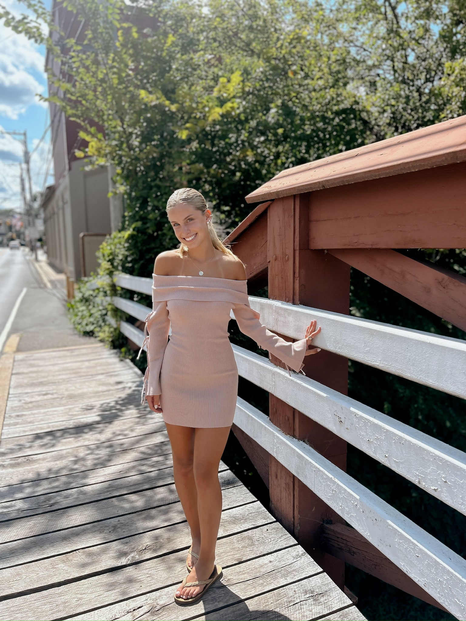 Rosie Off The Shoulder Sweater Dress Blush