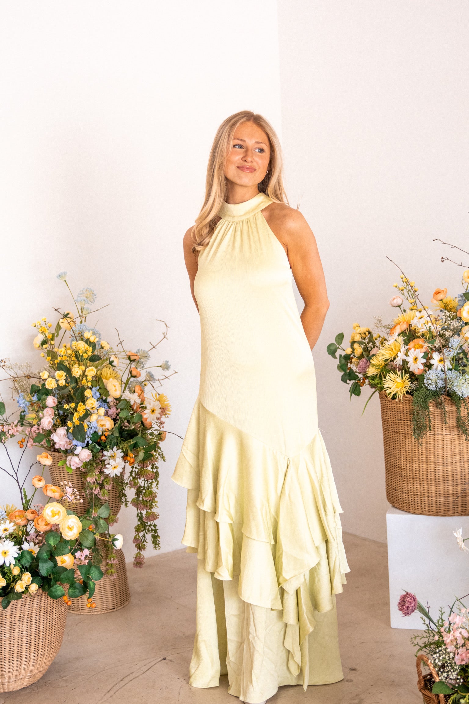 Varella Halter Gown in Pistachio Green | Elliatt