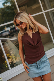 Sadie Scarf Top Dark Brown