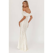 OFF SHOULDER LACE MAXI DRESS