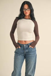 Y2K Raglan Long Sleeve Tee: Chocolate