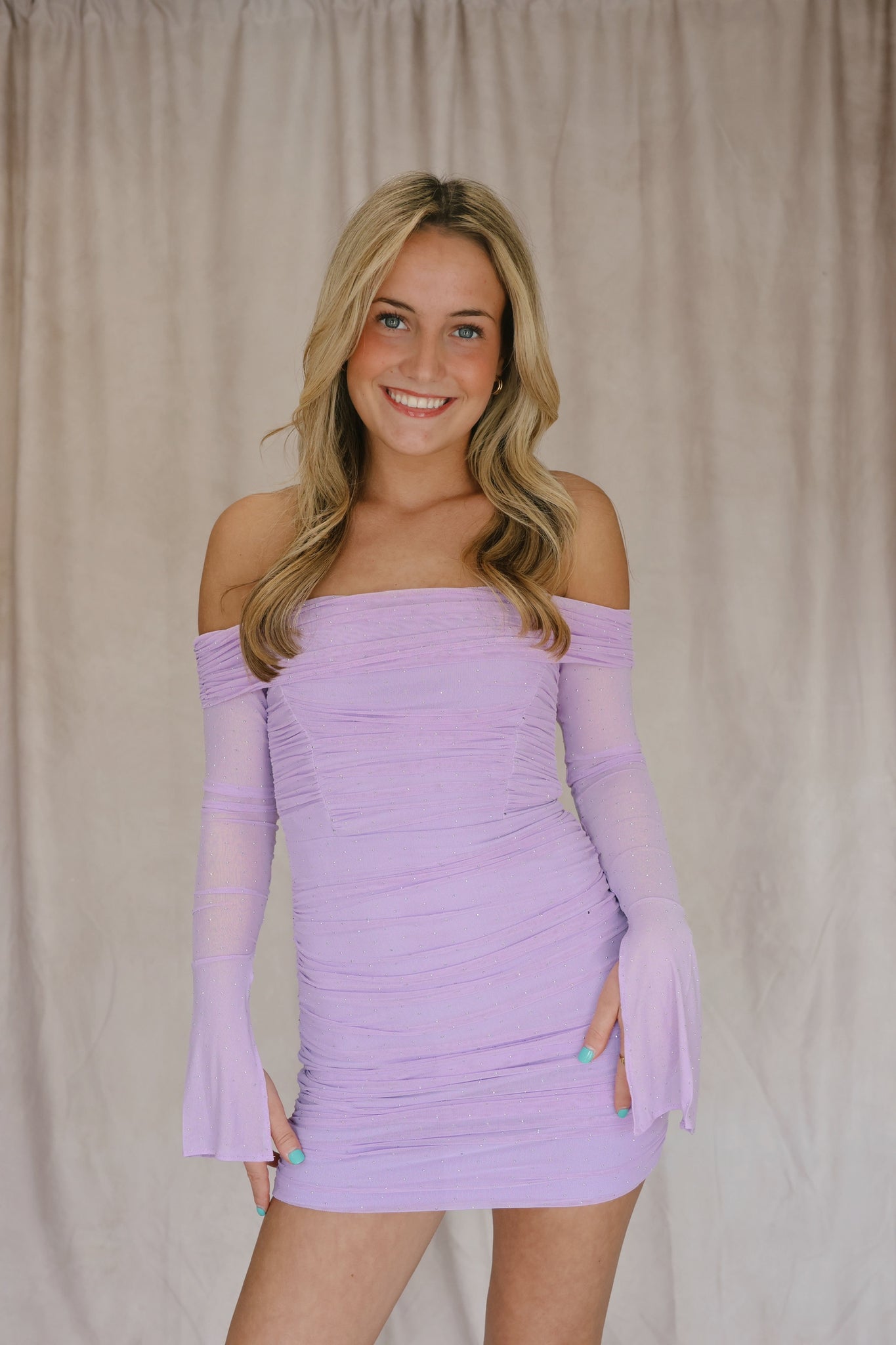 lilac long sleeve mini dress Leshner Long Sleeve Mini Dress Purple